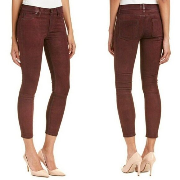Hudson Krista Leather Crop Skinny Bordeaux Wax Pants